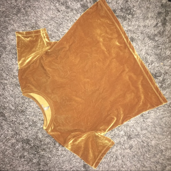 ASOS Yellow Gold Velvet Velour T Shirt Top Sz 4 - Picture 4 of 5